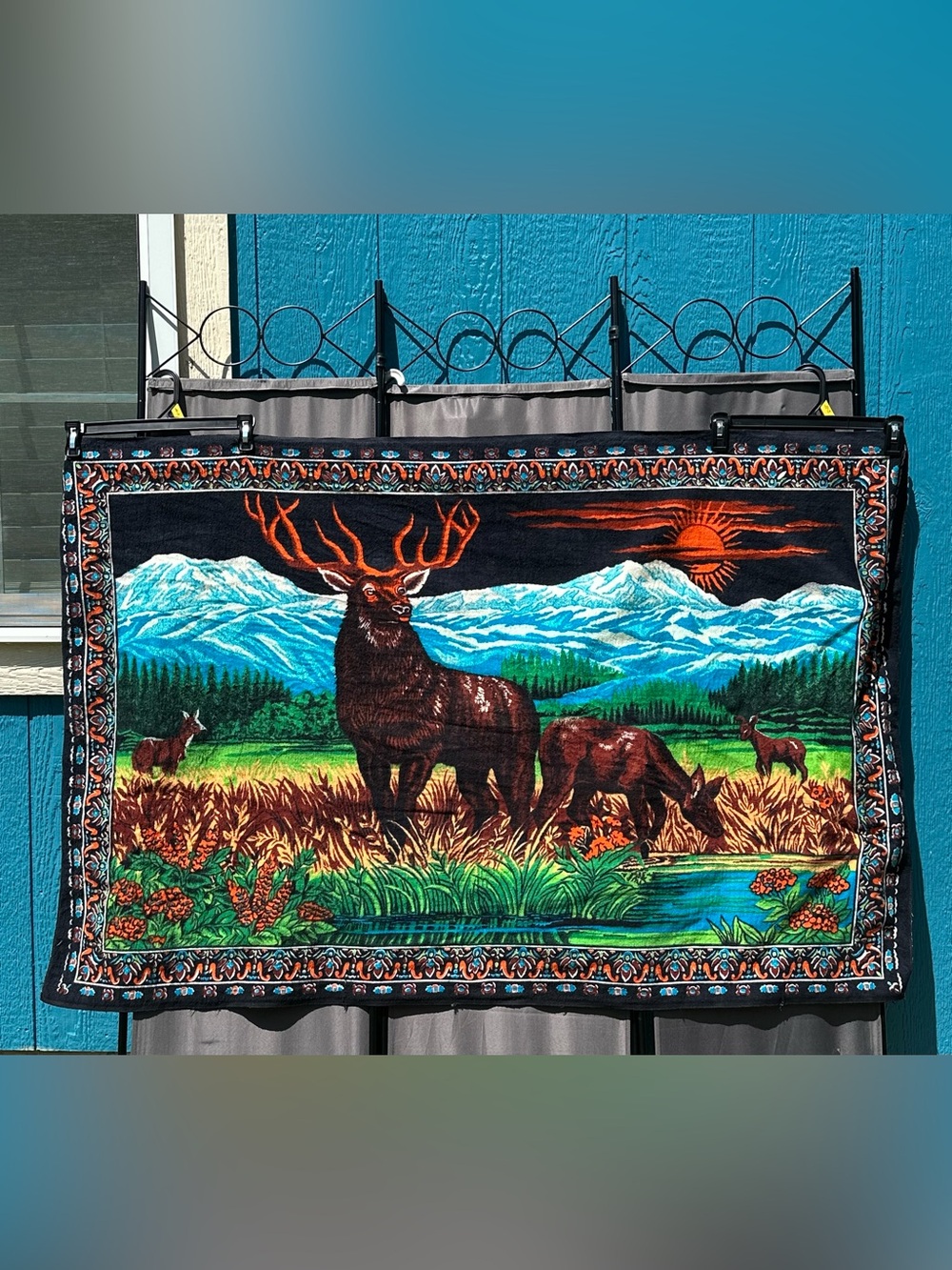 VTG 70s Deer Mountain Landscape Turkish Tapestry Wall Hanging Cottagecore Decor